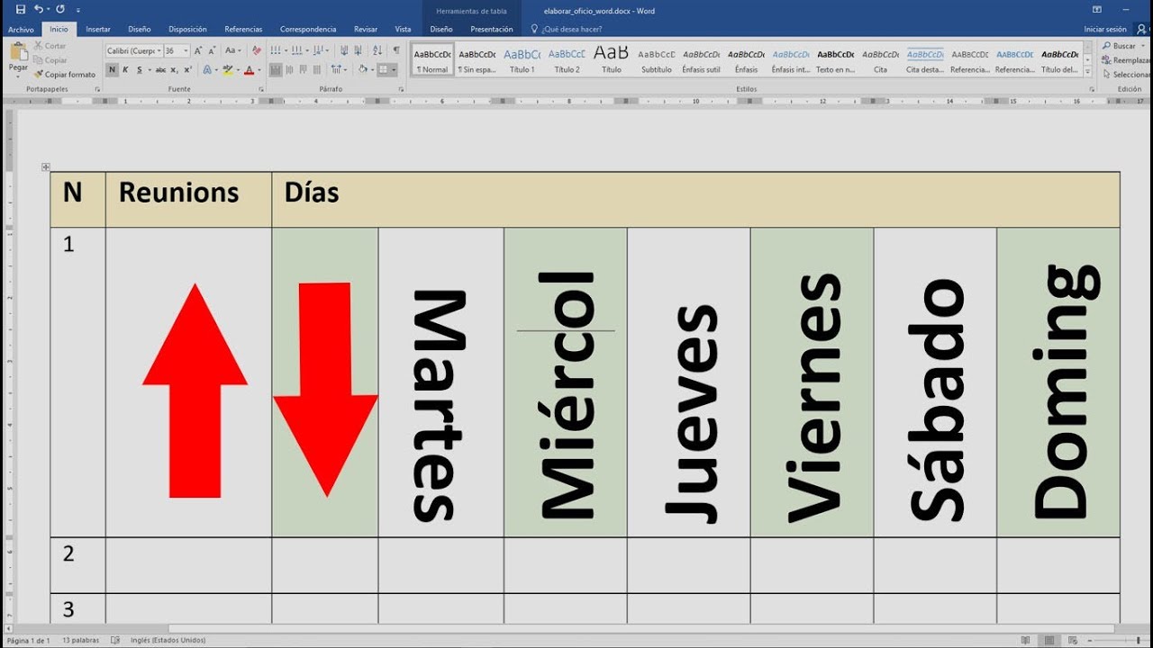 como escribir en vertical en word en una tabla