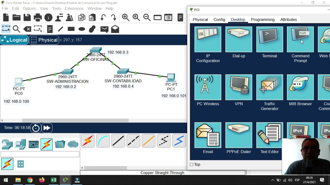 como hacer ping en packet tracer