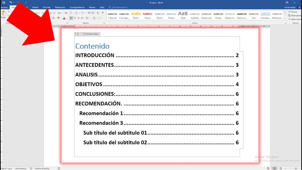 cómo hacer una tabla de contenidos