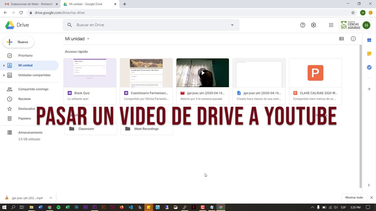 como pasar un video de google drive a youtube