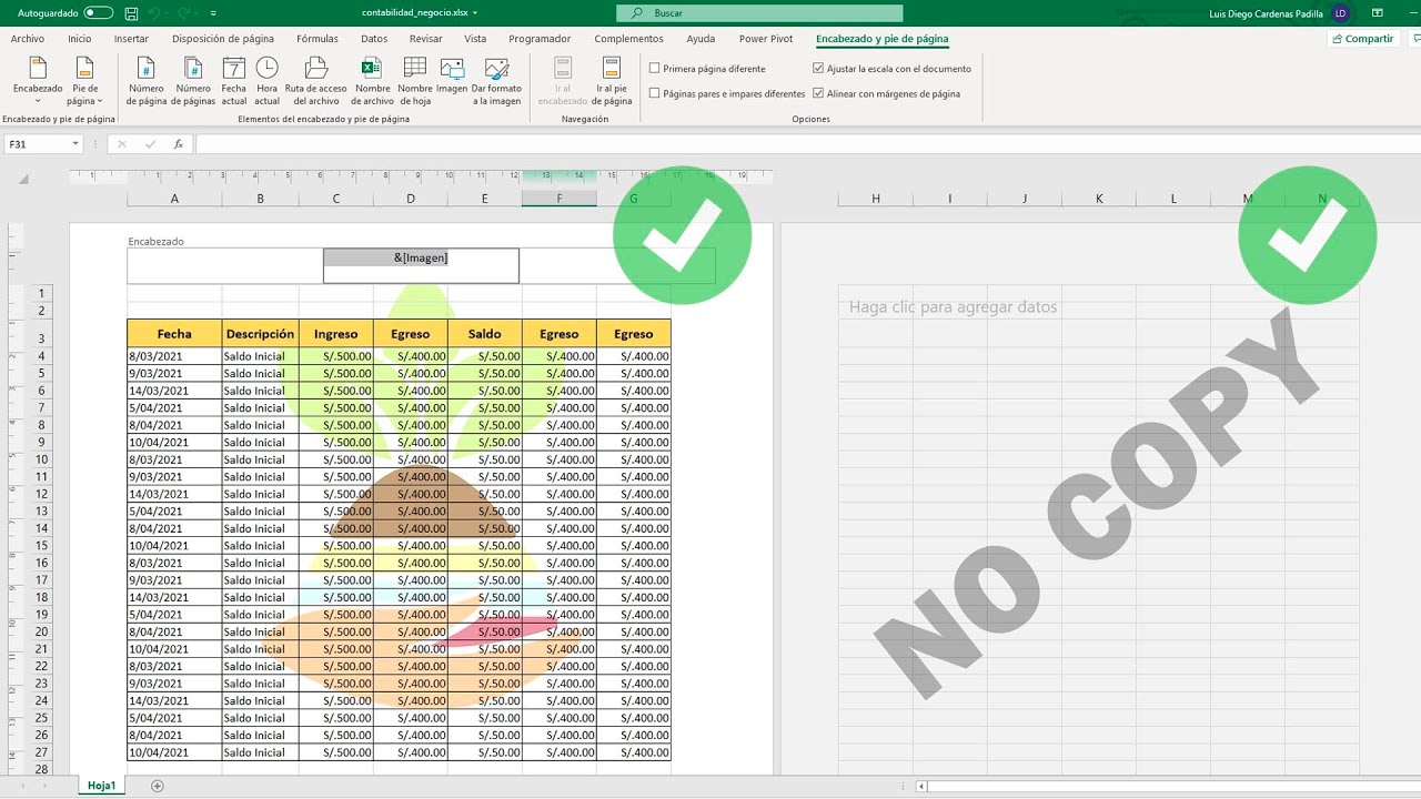 como poner marca de agua en excel 2013