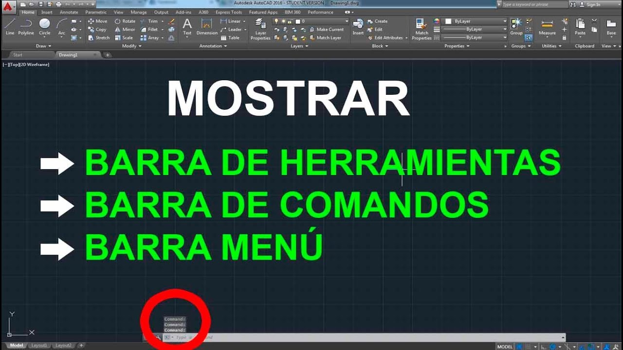 como ver barra de comandos en autocad