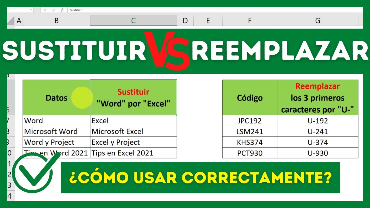 diferencia entre sustituir y reemplazar excel