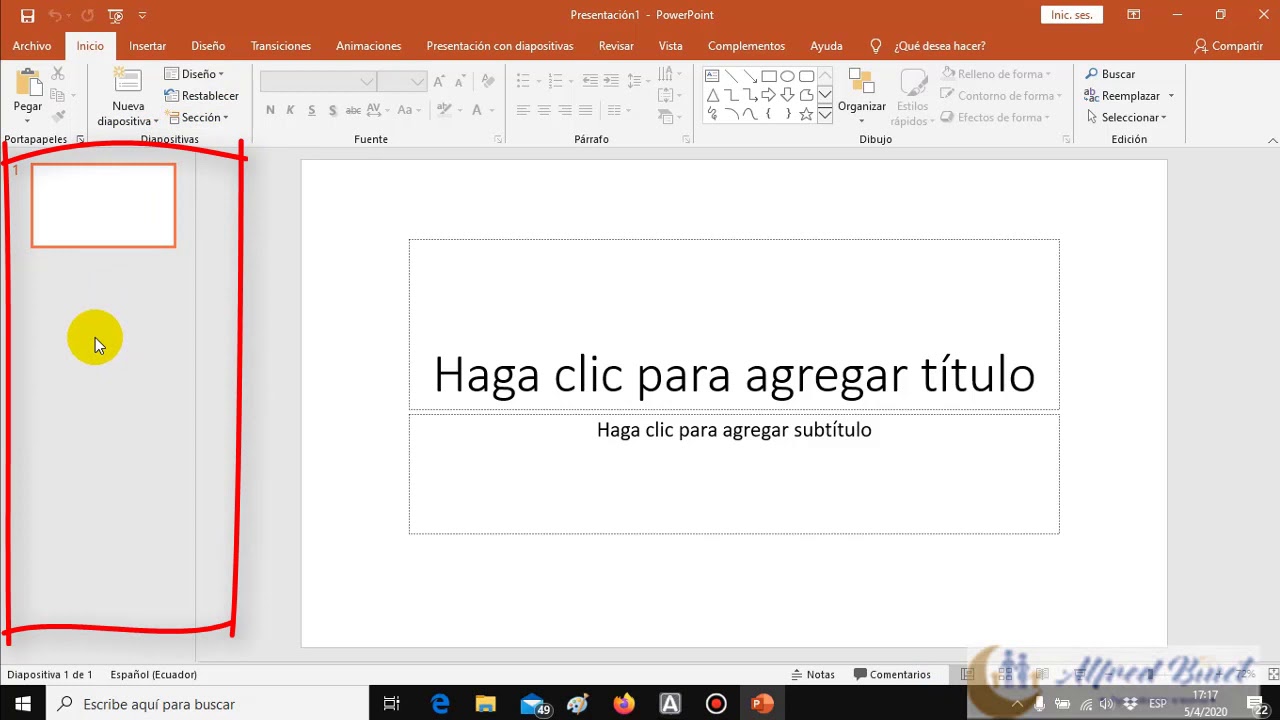 pantalla principal de power point y sus partes