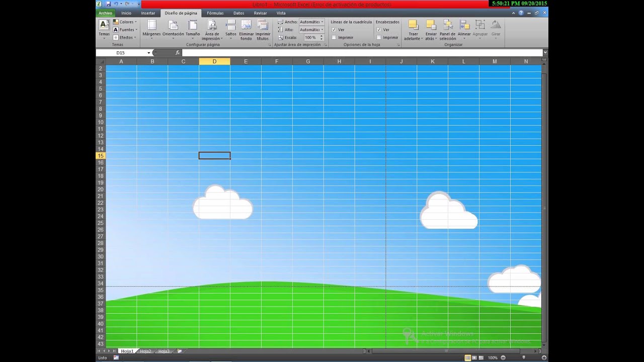 barra de diseño de pagina de excel