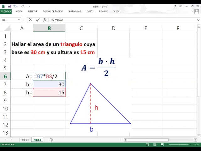 como calcular el area de un triangulo en excel