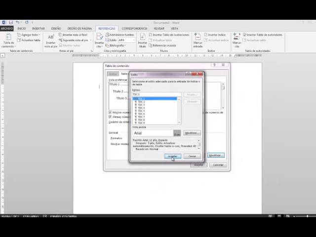 como crear una tabla de contenido personalizada en word