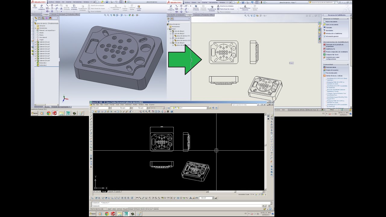 como exportar de solidworks a autocad