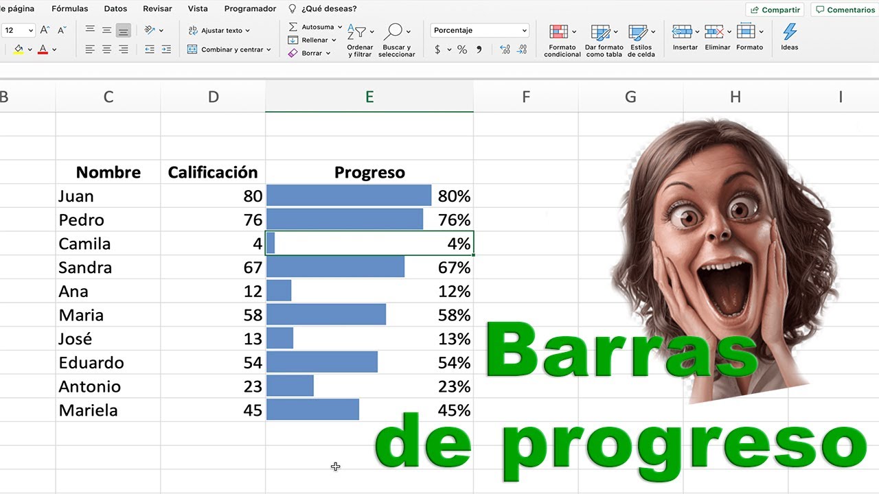 como poner barra de datos en excel