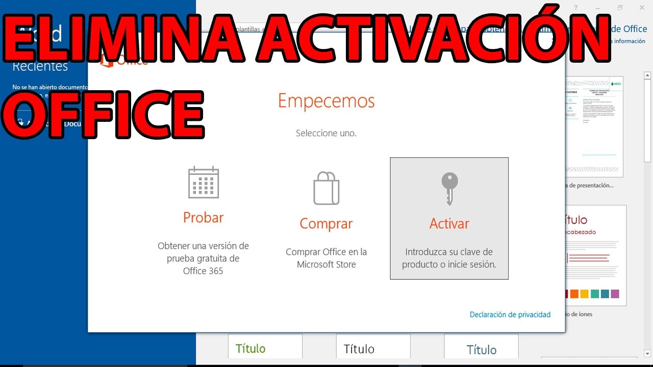 como quitar el aviso de activar office 2016