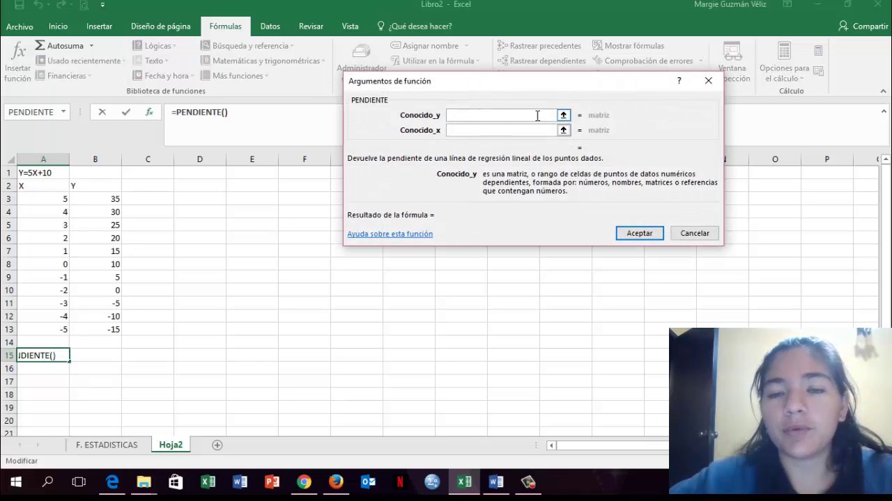 como sacar la pendiente de una recta en excel