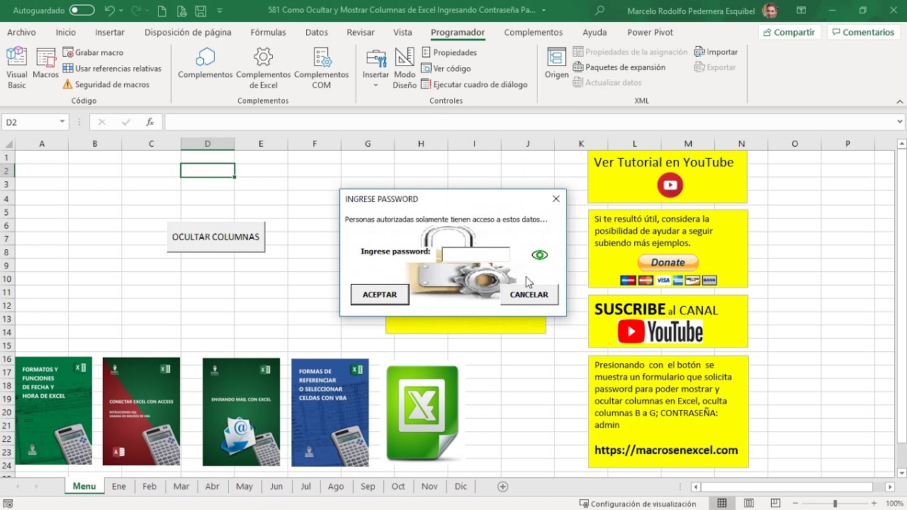 ocultar columnas en excel con contraseña